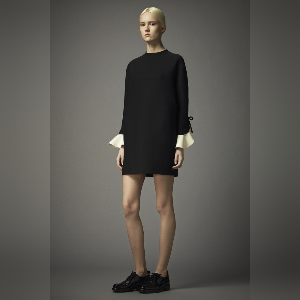 EUC Valentino Pre-Fall 2014 Mock Neck Crepe Dress with Long Flutter Sleeve